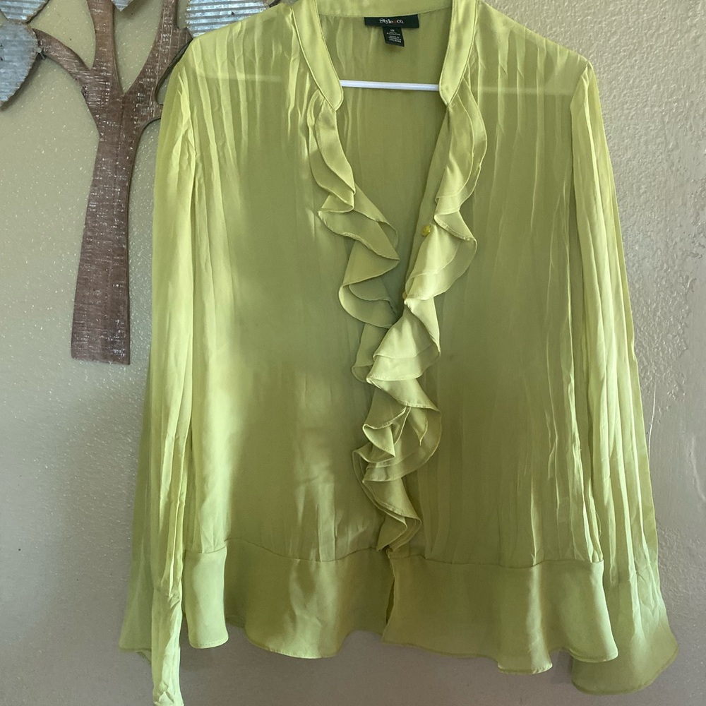 Style & Co. Light Green Ruffled Blouse
